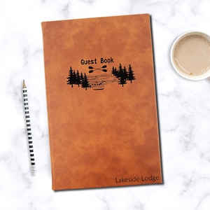 Personalized Lake House Guestbook | Airbnb Cabin Guest Notebook | Unique Leatherette Cover Lined Pages