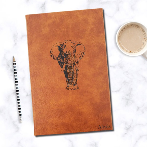 Personalized Elephant Journal | Unique Leatherette Cover with Lined Pages Gift for Elephant Lover | Africa Safari Travel Notebook