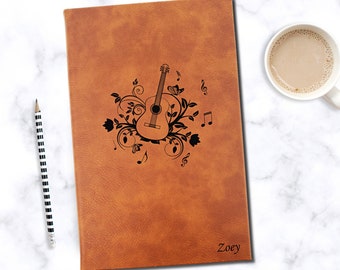 Personalized Guitar Music Notes Notebook Journal | Unique Leatherette Cover with Lined Pages Gift Songwriting Book