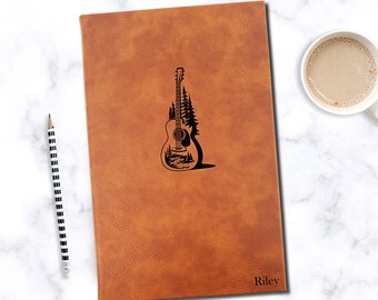 Personalized Guitar Music Notes Notebook Journal | Unique Leatherette Cover with Lined Pages Gift Songwriting Book