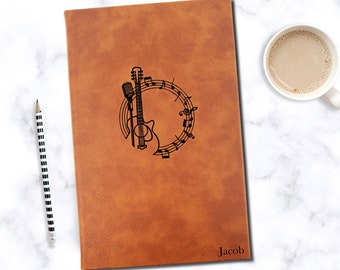Personalized Music Guitar Notebook Journal | Unique Leatherette Cover with Lined Pages Gift Songwriting Book
