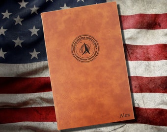 Personalized Space Force Journal | Unique US Military Deployment gift |  Leatherette Cover with Lined Pages