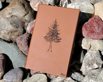 Personalized Evergreen tree Notebook Journal | Unique Leatherette Cover with Lined Pages Gift Nature Lover | Fir Tree
