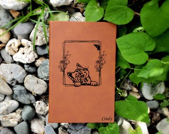 Personalized Cute Cat Journal | Unique Leatherette Cover with Lined Pages Gift for Kitten Lover