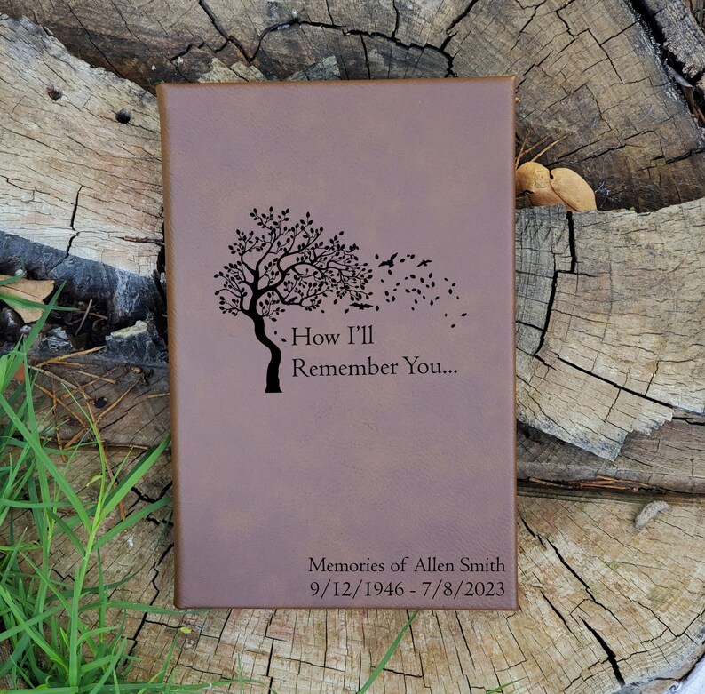 Celebration of Life Memorial Journal, Letters to Heaven Notebook, Loss Personalized Hardcover Memorial Journal, Keepsake Diary Dark brown
