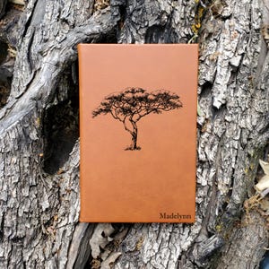 Personalized Acacia Tree Notebook Journal | Unique Leatherette Cover with Lined Pages Gift Nature Lover | African Travel Vacation Journal