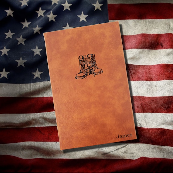 Personalized Military Journal | Unique US Military Deployment gift |  Leatherette Cover with Lined Pages | Combat Boots