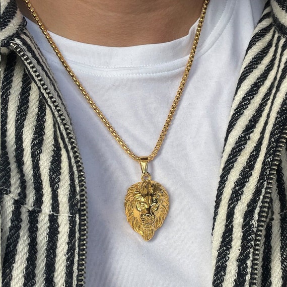 Lion Head Pendant Chain Mens Lion 