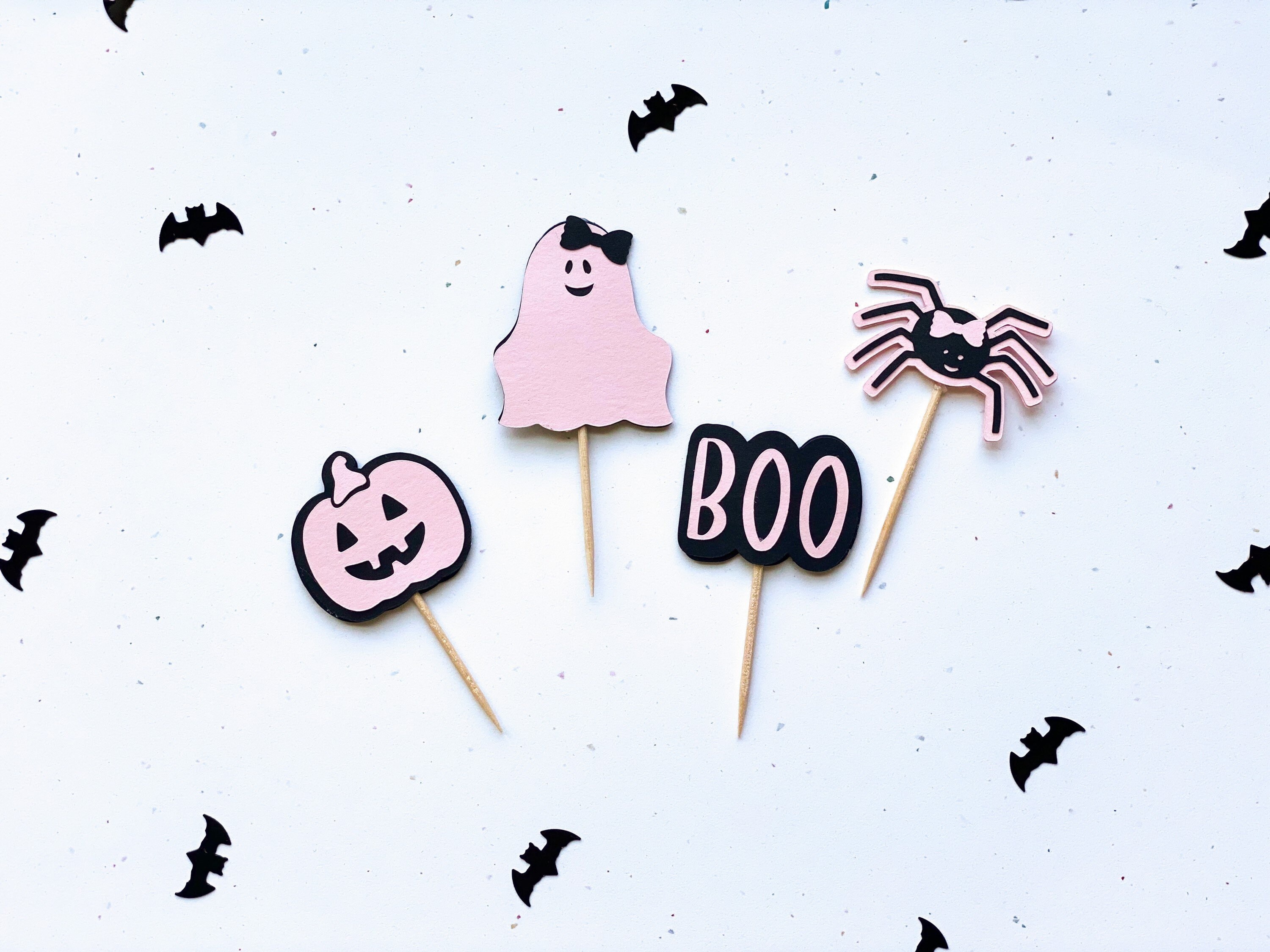 Pink Halloween Cupcake Topper / Set of 12 /cute Halloween / Etsy