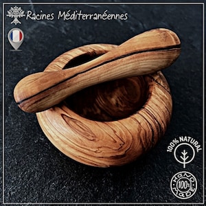 Mediterranean Roots® Olive Wood Mortar + Pestle 100% Natural Ø 10 cm x ↑ 8 cm approximately Holiday Gift Unique & Natural Occasion