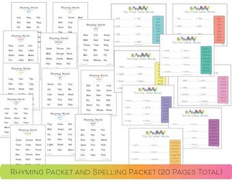 Hojas de trabajo imprimibles de rimas / Hojas de ortografía imprimibles / Actividad de palabras que riman / Hoja de trabajo de palabras que riman / Fonética de primer grado / Tabla gratuita