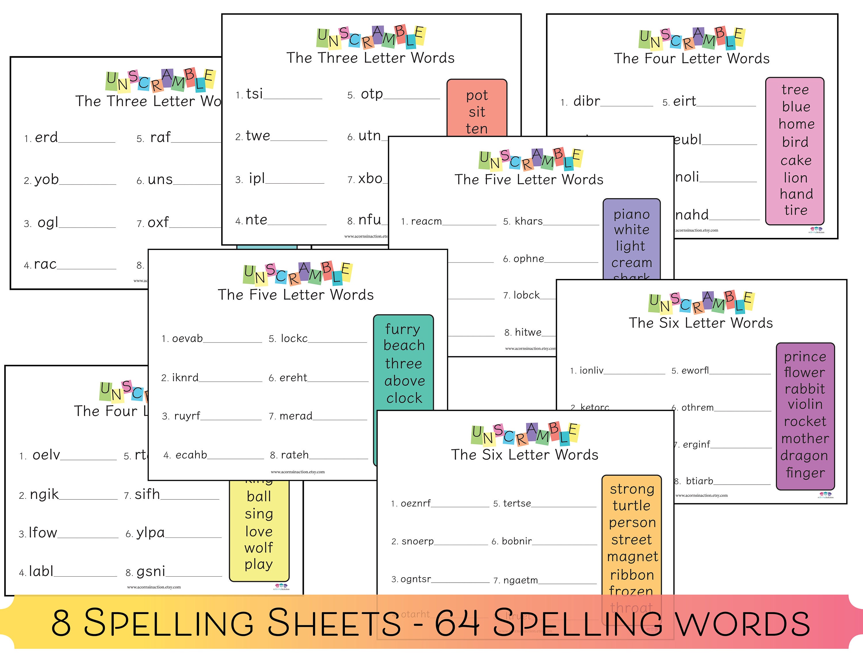 spelling worksheets word unscramble worksheets reading etsy canada