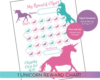 Tabla de comportamiento de unicornio para niñas / Tabla de control de esfínteres de unicornio / Tabla de incentivos para niñas / Tabla de recompensas para niñas / Tabla de premios para niñas