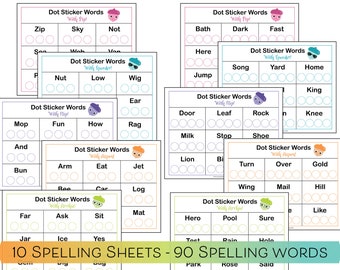 Palabras de ortografía de primer grado / Hojas de ortografía imprimibles para primer grado / Ortografía de primer grado / Hoja de práctica de ortografía de primer grado / Lectura y ortografía