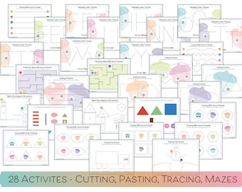Hojas de actividades para trazar / Hojas de trabajo para preescolar / Materiales imprimibles para preescolar / Actividad de recortar / Recortar para niños / Hojas de actividades para niños pequeños