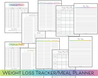 Planificador de pérdida de peso imprimible / Planificador de pérdida de peso, lista de la compra y planificador de comidas / Planificador de la lista de la compra para madres / Planificador de calorías