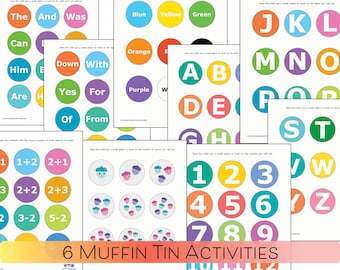 Juegos con moldes para magdalenas / Juego educativo imprimible / Actividades imprimibles para preescolar / Palabras de uso frecuente / Contar para niños pequeños / Actividad del alfabeto