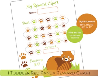 Tabla de incentivos / Tabla de recompensas del panda rojo / Tabla de recompensas imprimible / Tabla motivacional / Tabla de premios con pegatinas / Tabla de comportamiento / Tabla de premios