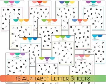 Hojas de trabajo con las letras de la A a la M / Actividad del alfabeto / Tablero de actividades para jardín de infancia / Actividad con tapete de plastilina / Tapete del alfabeto con marcadores de puntos / Jardín de infancia