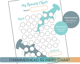 Tabla de recompensas Hammerhead para niños / Tabla de incentivos para niños / Tabla de recompensas imprimible para niños / Tabla motivacional / Tabla de premios / Tabla de comportamiento
