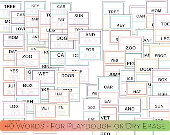 Palabras de ortografía para primer grado / Tapetes de plastilina / Tapetes de borrado en seco / Actividad de palabras para principiantes / Actividad para primer grado / Material imprimible para primer grado