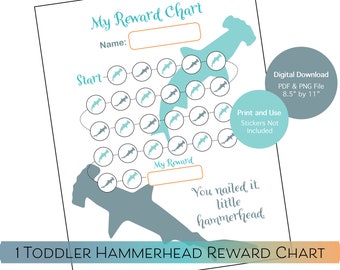 Tabla de comportamiento para niños / Tabla de recompensas Hammerhead para niños / Tabla de control de esfínteres para niños / Tabla de incentivos para niños / Tabla de motivación para niños