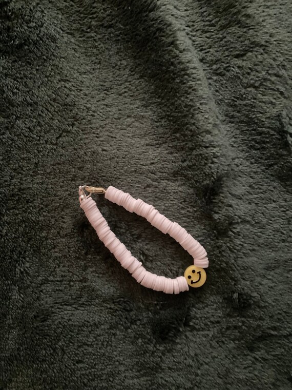 Clay Beads Yellow Smiley Face Stretchy Clear String 