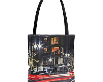 Cityscape Night Light Tote Bag, Urban Skyline Shoulder Bag