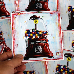 Gumball (Tarjeta de felicitación, deseos, colorido, máquina vintage, burbuja, nostalgia, buenos recuerdos, dulces, caramelos, infancia, antaño)
