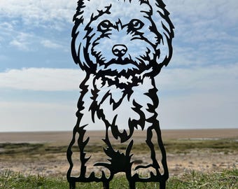 Cavapoo Rusty Metal Dog: Silhouette Garden Art