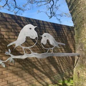 Robin baby chick metal bird on a twig garden art mild steel