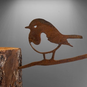 Baby Robin Twig Mini Metal Bird Silhouette Patina Rusty Metal Garden Art Ornament Mild Steel - Free Shipping