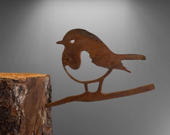 Baby Robin Twig Mini Metal Bird Silhouette Patina Rusty Metal Garden Art Ornament Mild Steel - Free Shipping