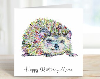 Personalised Hedgehog Birthday Card: Watercolour Art, Handmade