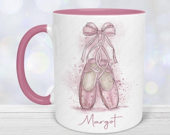 Personalised Ballet Mug: Pink Pointe Shoes, Dancer Gift