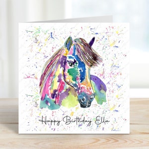 Personalised Birthday Card, Horse Birthday Card, Pony Birthday Card, Handmade Card, Equine, Card for Mum, Card for Sister, Rainbow Pony