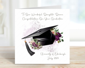 Personalised Graduation Card, Graduation Card for Her, Graduation Cap & Flowers, Graduating Class, Class of 2023, Card for Her, Celebration