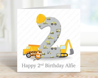 Personalised Construction Age 2 Birthday Card Son, Grandson, Nephew, 2nd Birthday