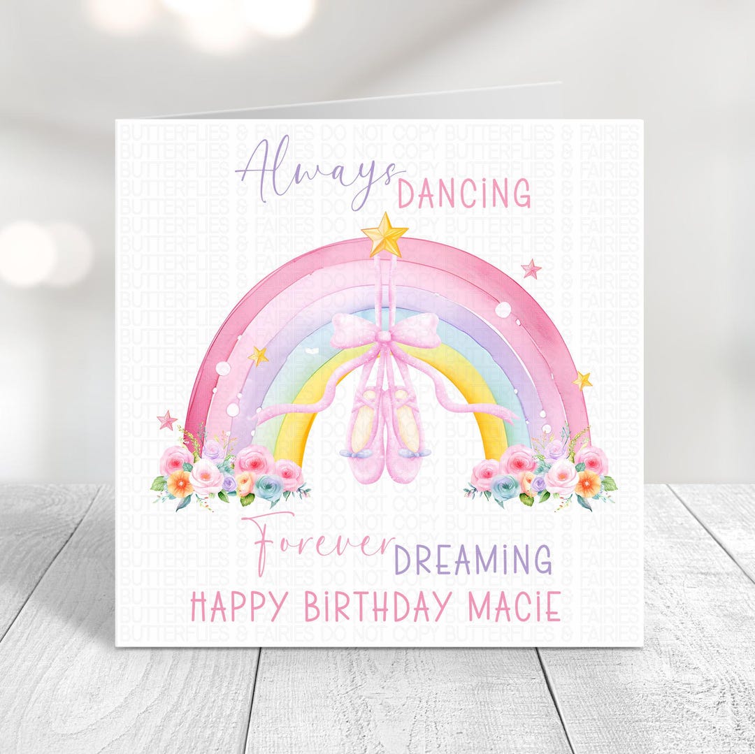 Personalised Ballet Dancing Birthday Card for Girl, Rainbow Ballerina ...