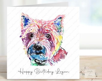 Watercolour Westie Birthday Card: Personalised Dog Card