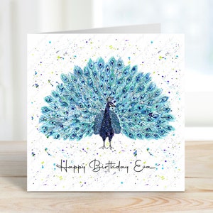 Personalised Birthday Card, Peacock Birthday Card, Happy Birthday Card, Handmade Card, Peacock, Card for Mum, Card for Sister, Rainbow Image