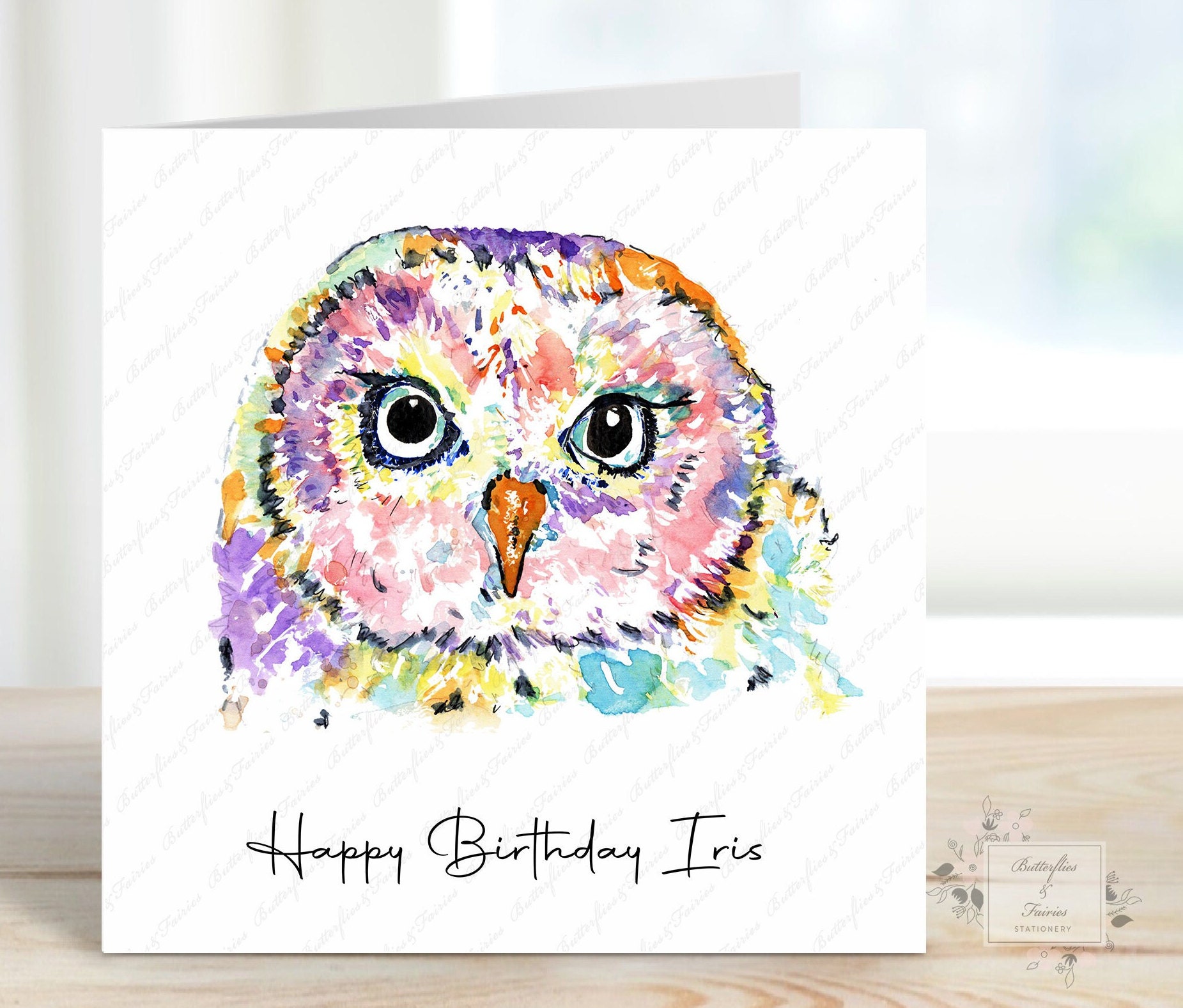 Personalised Watercolour Owl Birthday Card