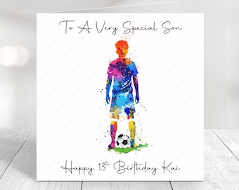 Personalised Footballer Birthday Card For A Boy, Football Card for Son or Grandson, Soccer Player Card for Him, Football Player Birthday
