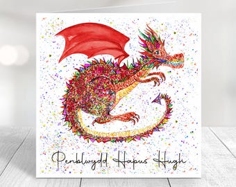 Tarjeta de cumpleaños personalizada del dragón galés: Penblwydd Hapus
