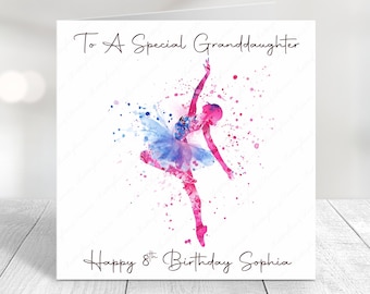 Personalised Watercolour Dance Birthday Card: Handmade Card for Daughter