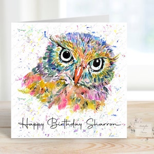 Personalised Owl Birthday Card, Owl Birthday Card, Birthday Card for Him Her, Personalised Card, Watercolour Owl, Owls, Card for Mum Dad