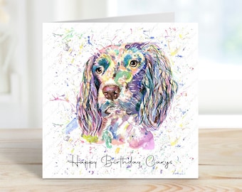 Personalised Spaniel Birthday Card, Rainbow Spaniel Card, Dog Card, Customise with any name, relation, age and occasion.