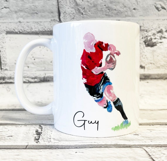 Personalised Rugby Mug, Rugby Player Gift, Christmas Gifts, Gifts for Him, Birthday Gift for Dad, Rugby Mug, Stocking Filler, Sports Gifts