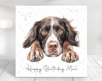 Personalised Sprocker Spaniel Birthday Card, From the Dog or for the Dog, Cute Spaniel Mother's Day Father's Day Easter Brown Black Tan