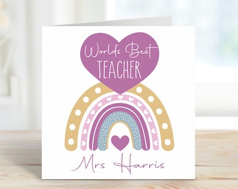 Personalised Worlds Best Teacher Thank You Card, Teacher Thank You Card, Primary School Teacher Card, High School,